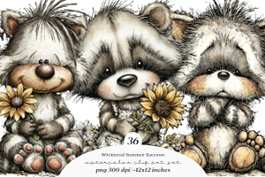 Whimsical summer raccoon clipart, an Illustration by SinaCreation