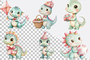 Cute Watercolor Dinosaur Clipart Bu, an Illustration by SVGArt (Thumbnail 2 of 9)