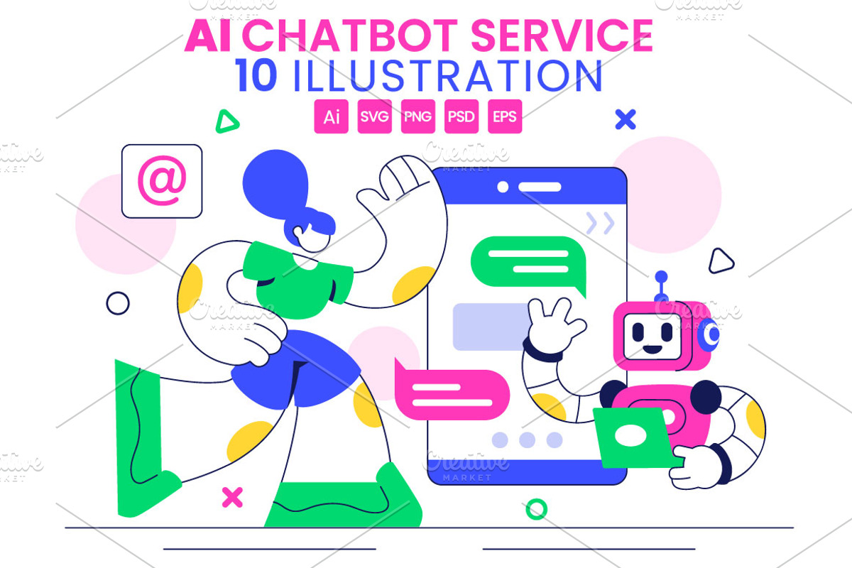 10 AI Chatbot Service Illustration, a Technology Illustration by denayunebgt (Photo 1 of 4)