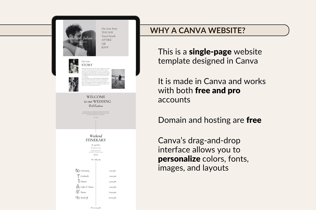 Classic Wedding Website Canva, a Landing Page Template by Preset Pixels (Photo 3 of 9)
