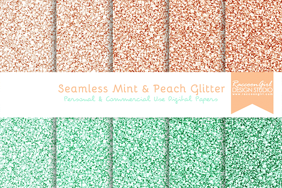 Seamless Mint & Peach Glitter preview 2