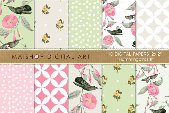 Digital Paper Hummingbirds Set 02 preview 2