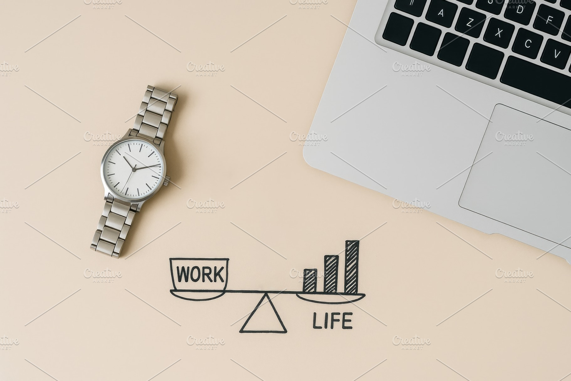 Work life balance concept with watch, a Photo by Dvoevnore photos