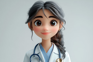 Young female doctor with grey hair a, a Photo by Tanuart
