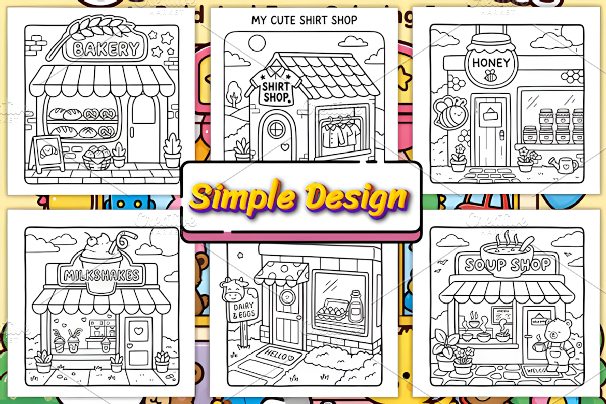 Cute Storefront Coloring Pages, a Decorative Illustration by Coco Bloom (Photo 2 of 4)