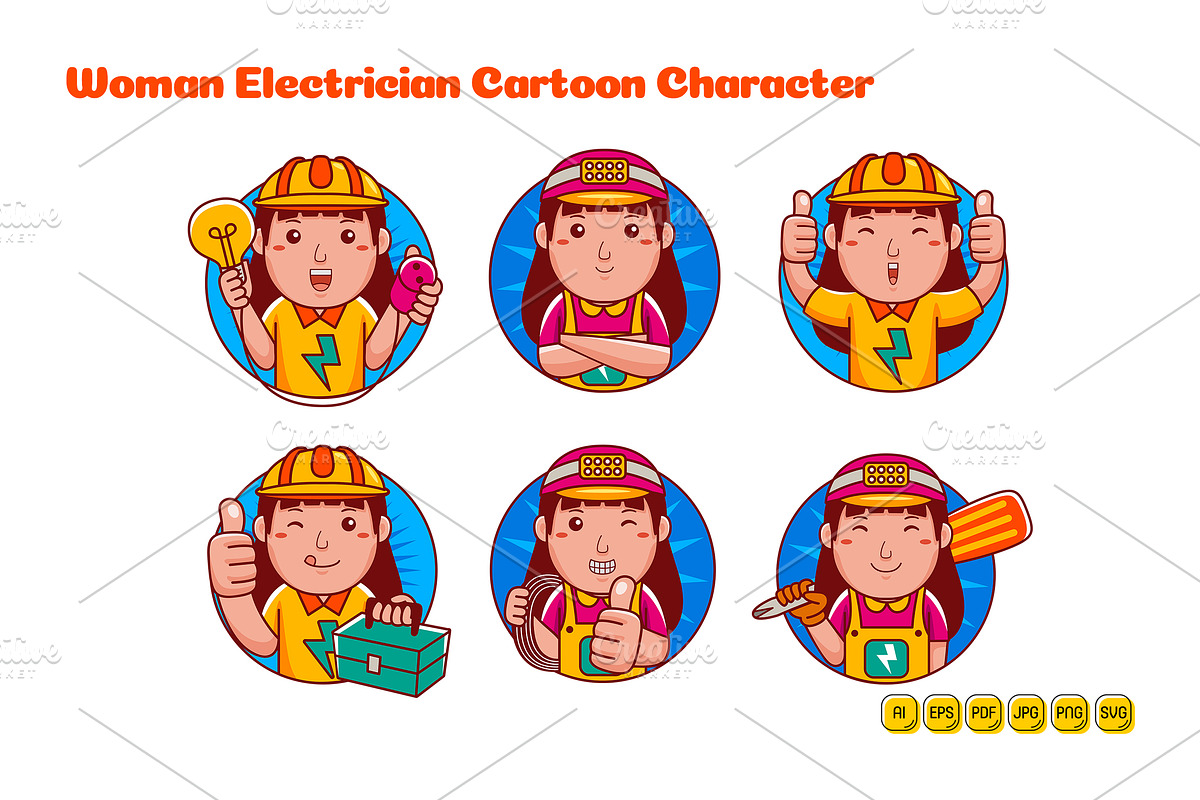 Woman Electrician Cartoon Vector, a Person Illustration by MEDZ (Photo 1 of 3)