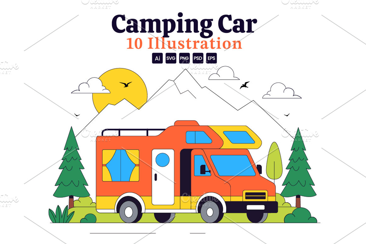 10 Camping Car Vector Illustration, a Transportation Illustration by denayunebgt (Photo 1 of 4)