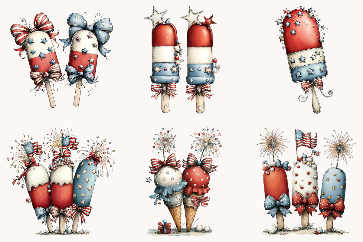 Whimsical Patriotic ice cream, a Seasonal Illustration by Designworld (Photo 3 of 9)