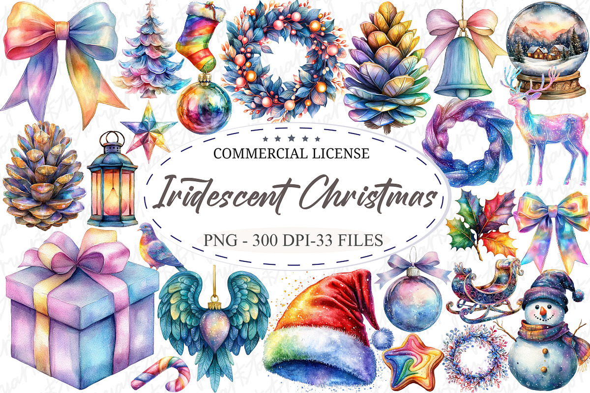 Iridescent Christmas Sublimation Cli, an Illustration by designcity5 (Photo 1 of 5)