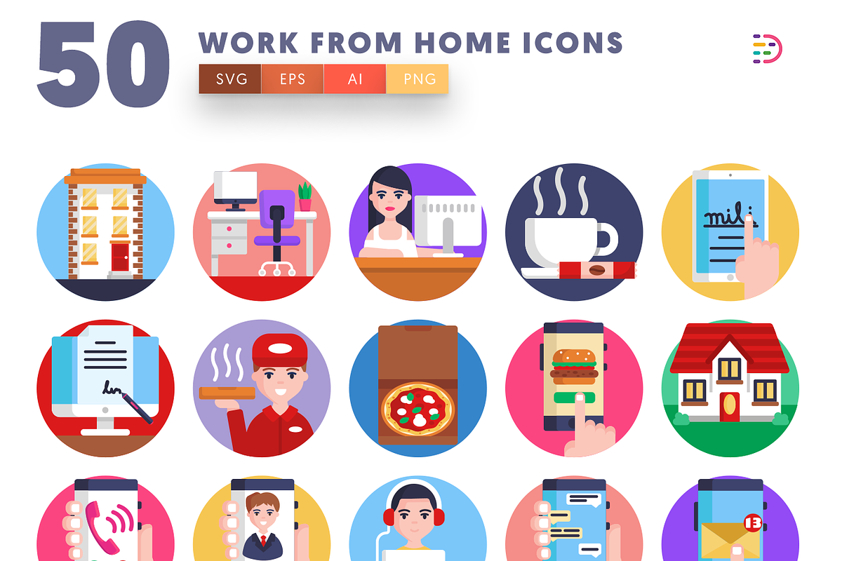 50 Work From Home Icons, an Outline Icon by Dighital (Photo 3 of 10)
