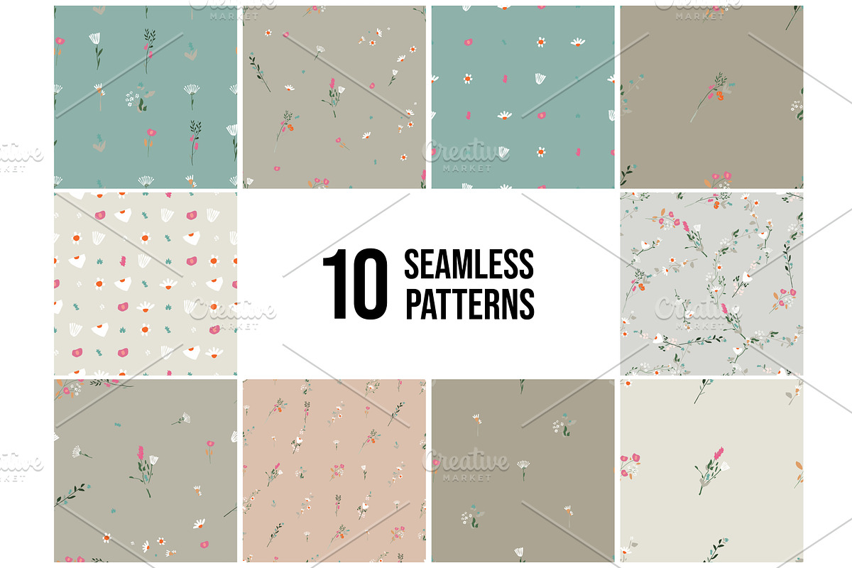 Collection of ten seamless patterns, an Object Illustration by Alena Stoyko design
