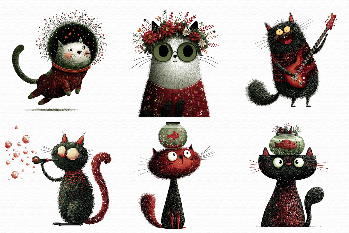 Whimsical Quirky Cat Clipart, an Illustration by Libby Wishes (Photo 4 of 9)