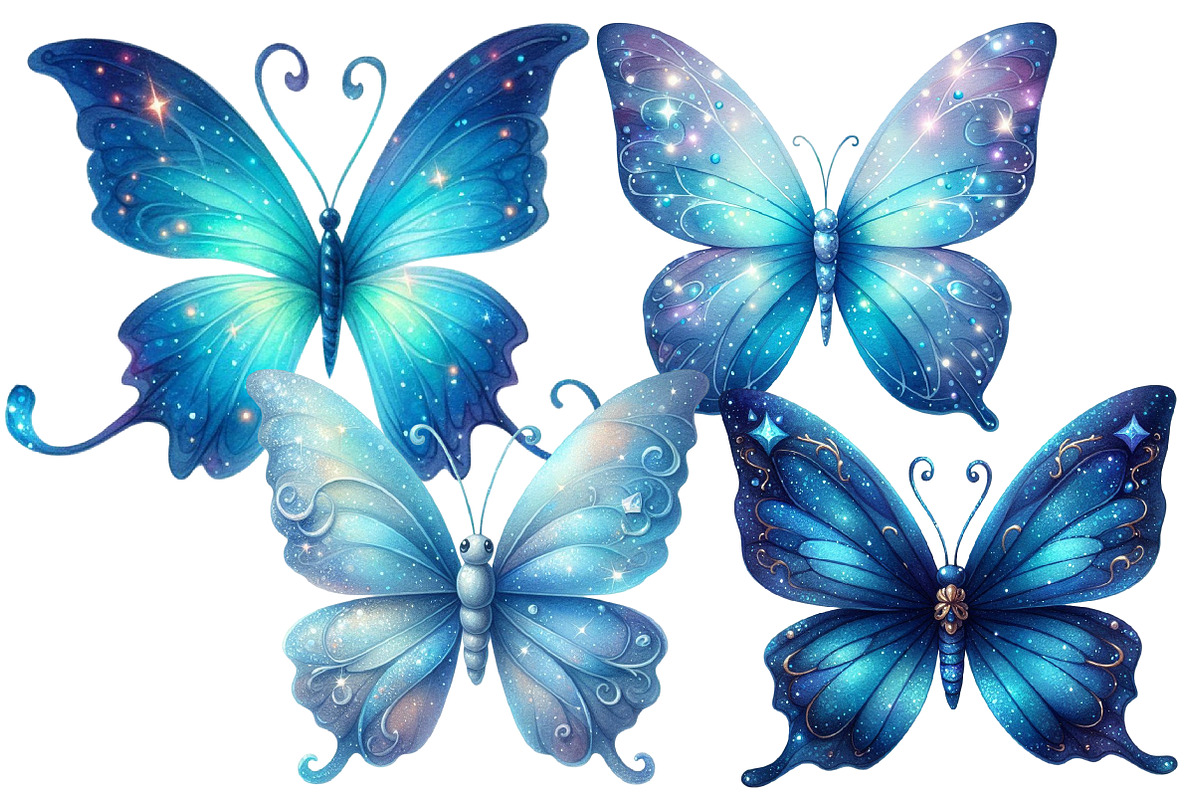 Blue Butterflies Watercolor Clipart, an Illustration by Designworld (Photo 4 of 5)