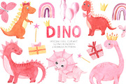 Watercolor Dinosaurs Girl clipart, a Background Graphic by LarysaZabrotskaya (Thumbnail 1 of 9)