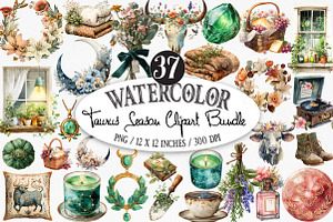 Watercolor Taurus Season Clipart, an Illustration by Designking