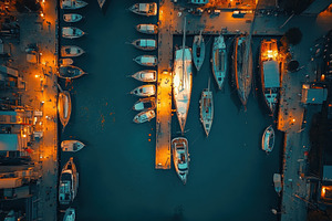Sailboats docked at night with warm, a Photo by Iftikhar Alam