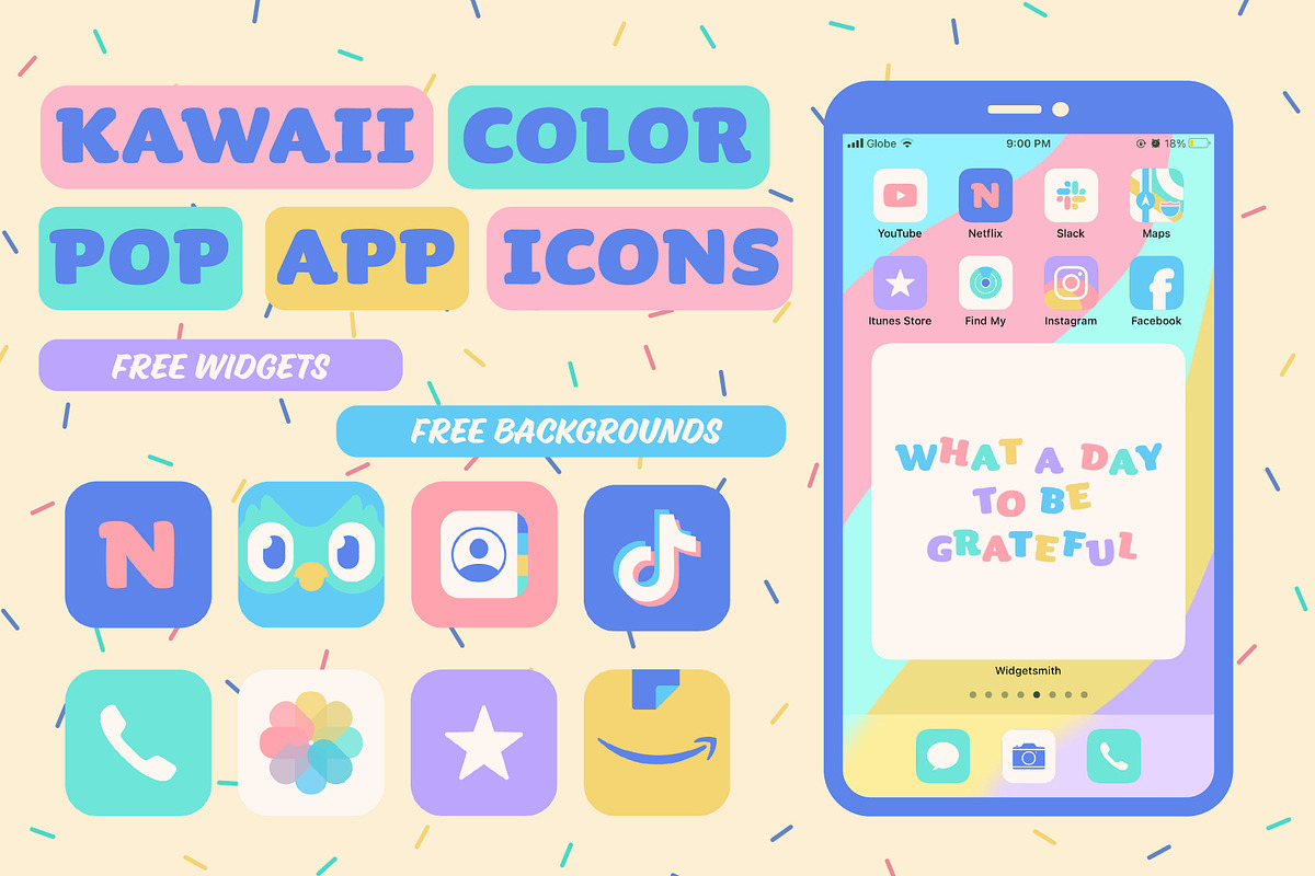 Kawaii Color Pop IOS 14 App Icons, an Icon by Creativity Bucketlist (Photo 1 of 4)