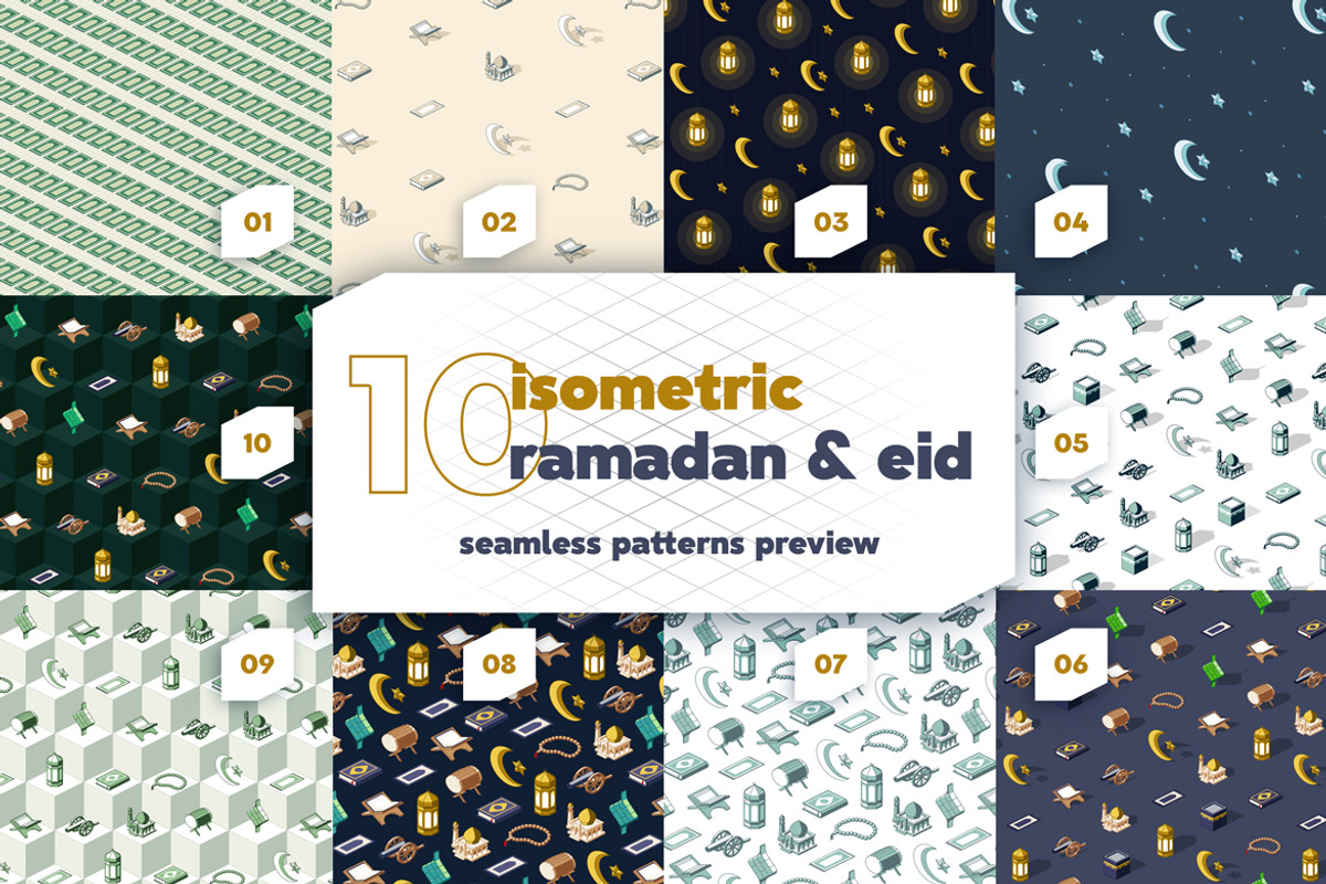 Isometric Ramadan Seamless Patterns, a Pattern Graphic by oelhoem (Photo 5 of 5)