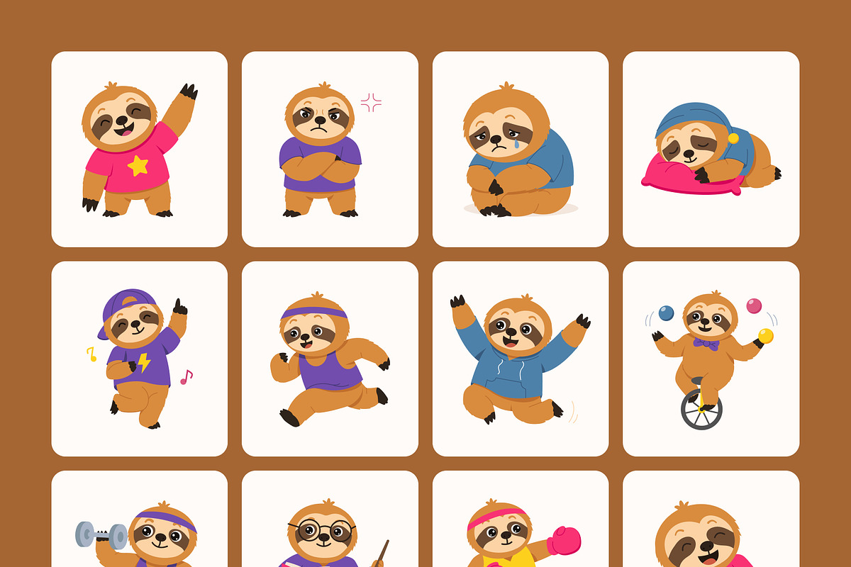 65 Sloth Character Illustrations, an Animal Illustration by Creative Stall (Photo 9 of 10)