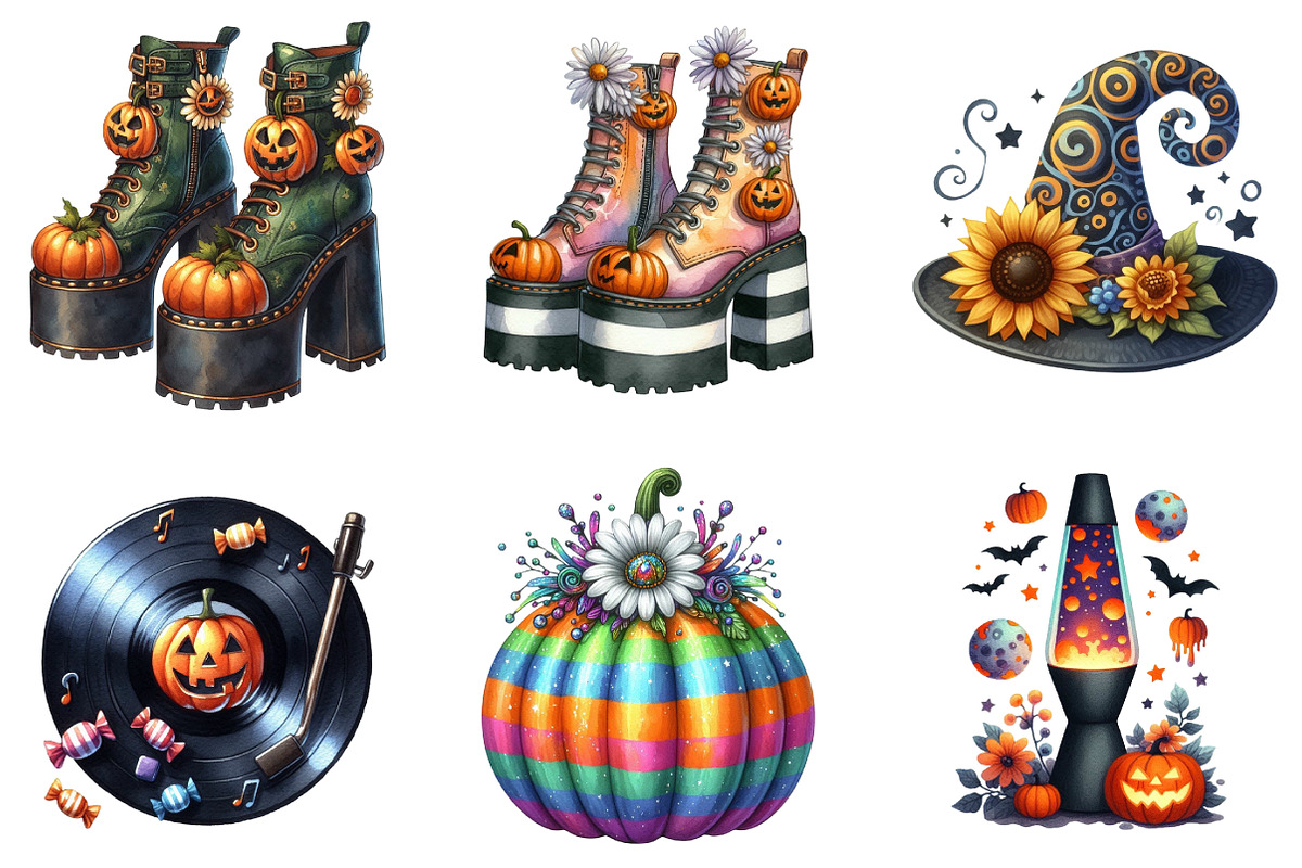 Groovy 70s Halloween Clipart, an Illustration by DreamArtGraphic (Photo 3 of 5)
