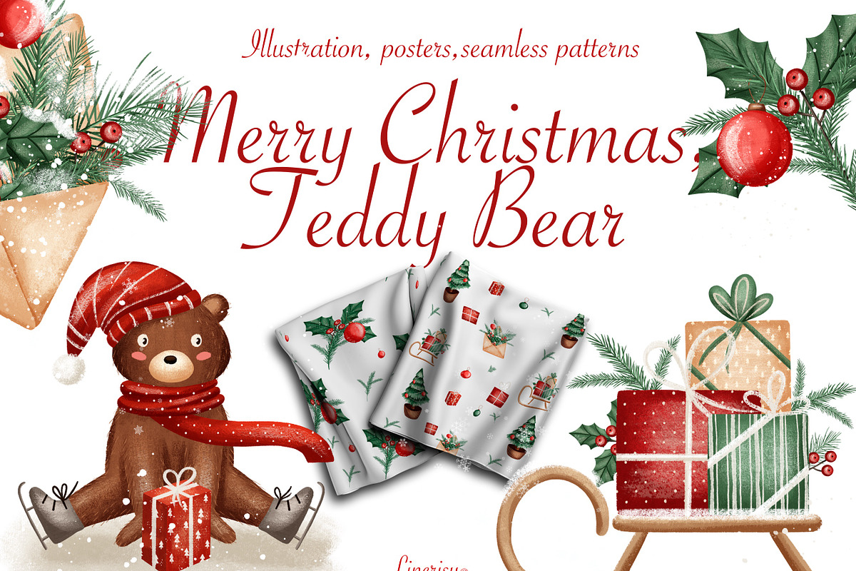 Christmas Taddy Bear. Illustration, an Animal 3D Model by Linerisyart (Photo 1 of 16)