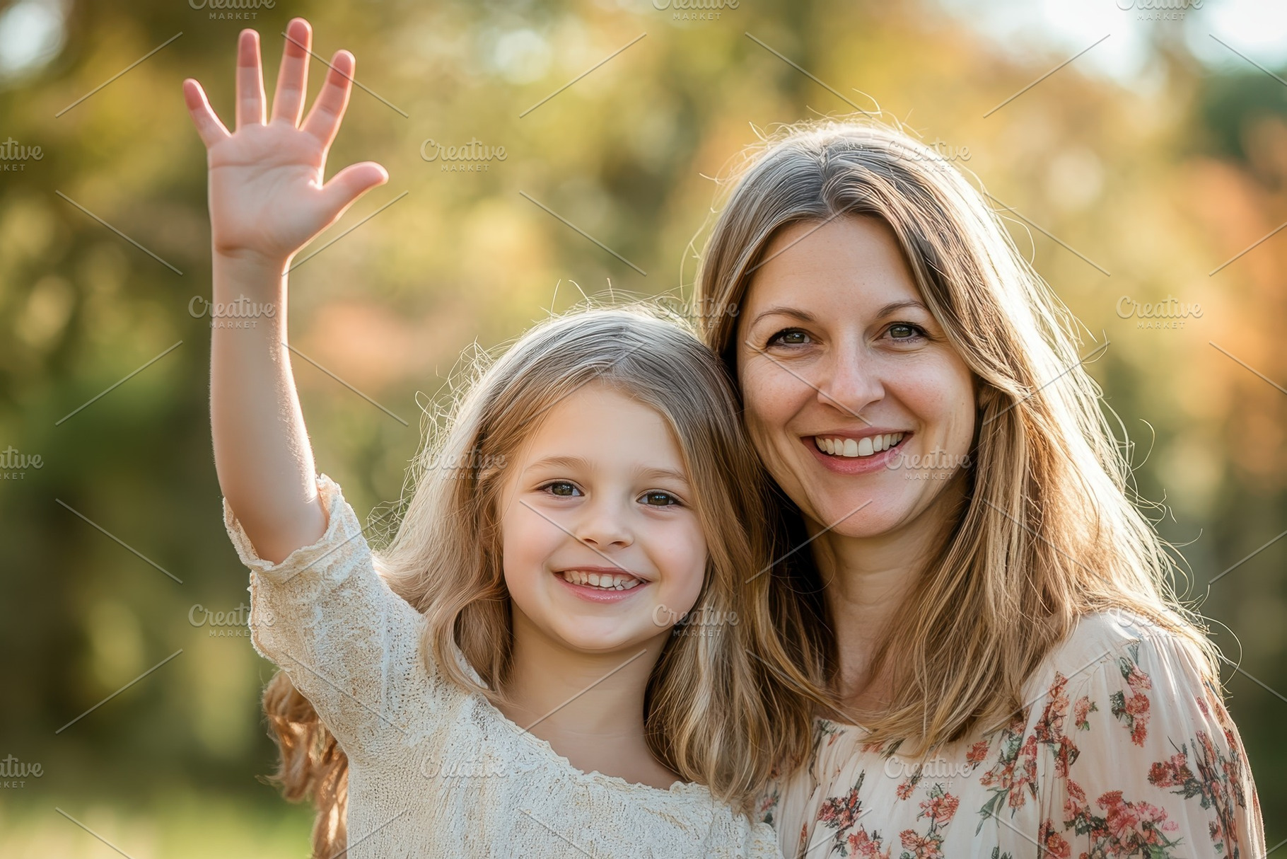Mother and daughter joyfully waving, a Photo by Iftikhar Alam