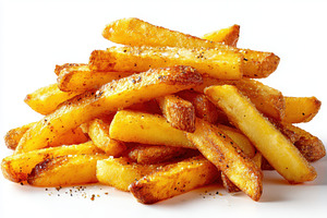 Golden French Fries Seasoned with Sa, a Photo by Pixeness Studio