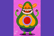 Quirky Avocado Monster Illustrations, a Decorative Illustration by StockVerse Creative (Thumbnail 3 of 4)