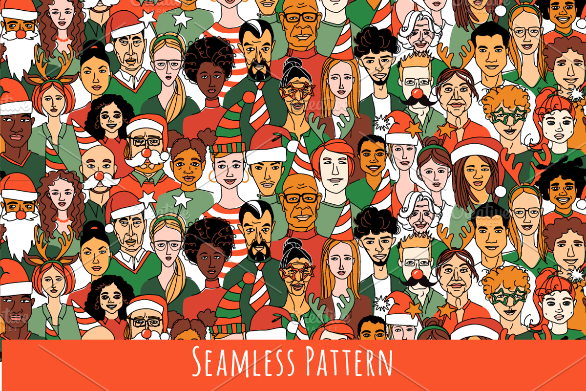 Festive Diverse Portrait Pattern, a Pattern Graphic by VasilkovS (Photo 2 of 6)