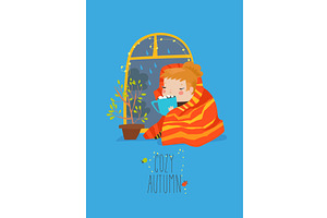 Girl drinking a cup of tea or coffee, a Person Illustration by Maria Starus