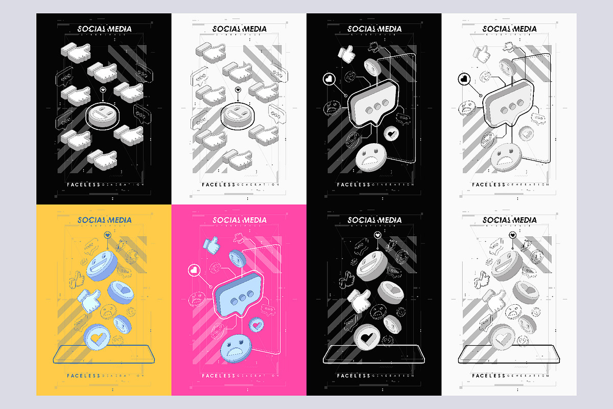 Social media abstract posters, an Illustration by Andrew_Derr (Photo 2 of 5)