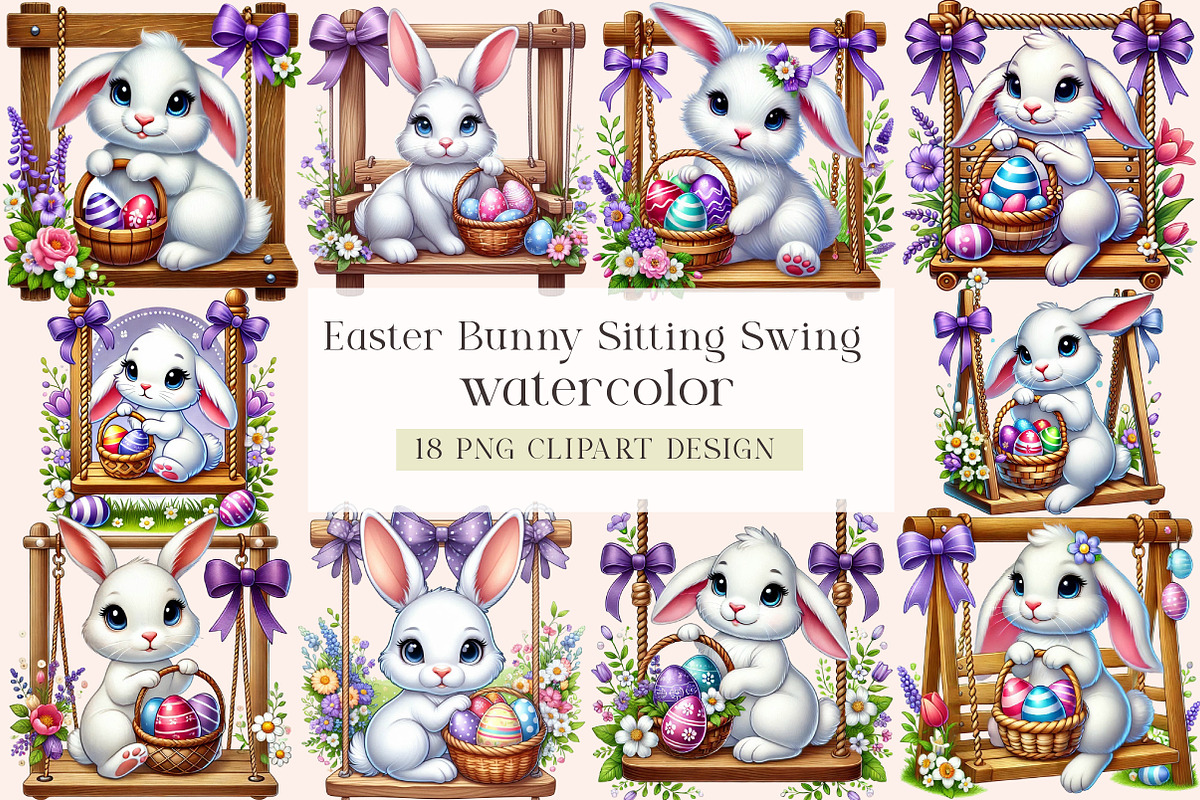 Easter Bunny Sitting Swing Clipart, an Illustration by DreamArtGraphic (Photo 1 of 4)