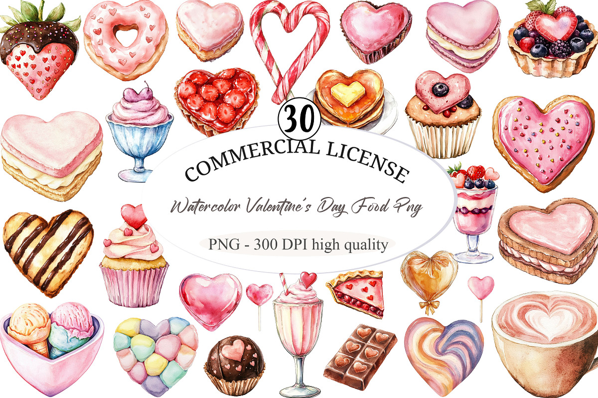 Watercolor Valentine's Day Food Png, an Illustration by designcity5 (Photo 1 of 5)