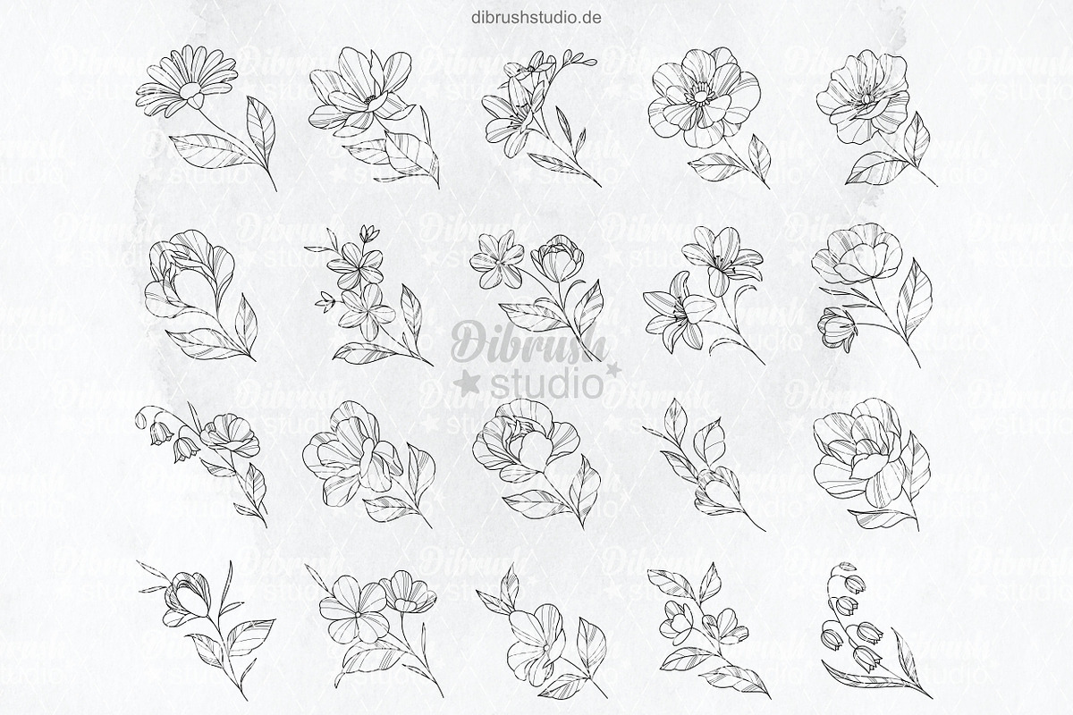 Procreate - Elegant Tattoo Flowers, a Brush Add-On by DiBrush Studio (Photo 3 of 7)