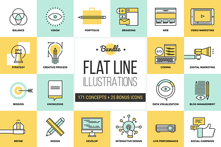 Big Pack of Flat Line Illustrations, an Outline Icon by Anatolii Babii