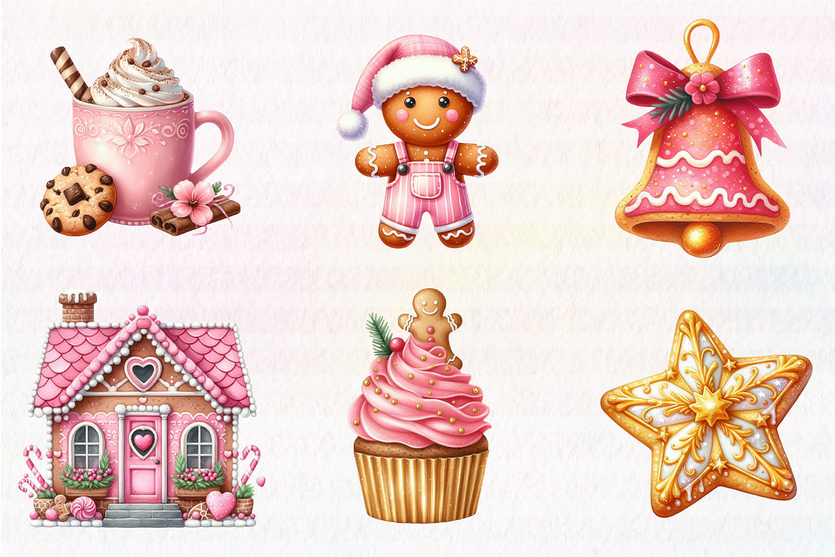 Watercolor Pink Gingerbread Clipart, an Illustration by CreationArt (Photo 3 of 5)