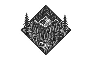 Mountain Forest Landscape engraving, an Illustration by AlexArt