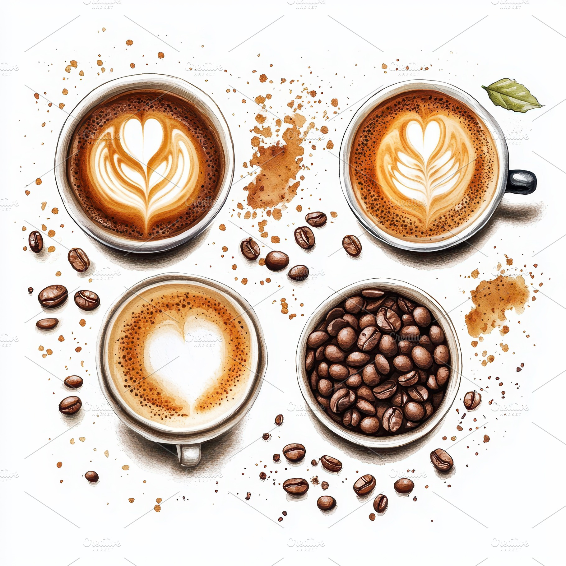 Aromatic Coffee Latte Art Three Cups, a Food & Drink Photo by Pixeness Studio