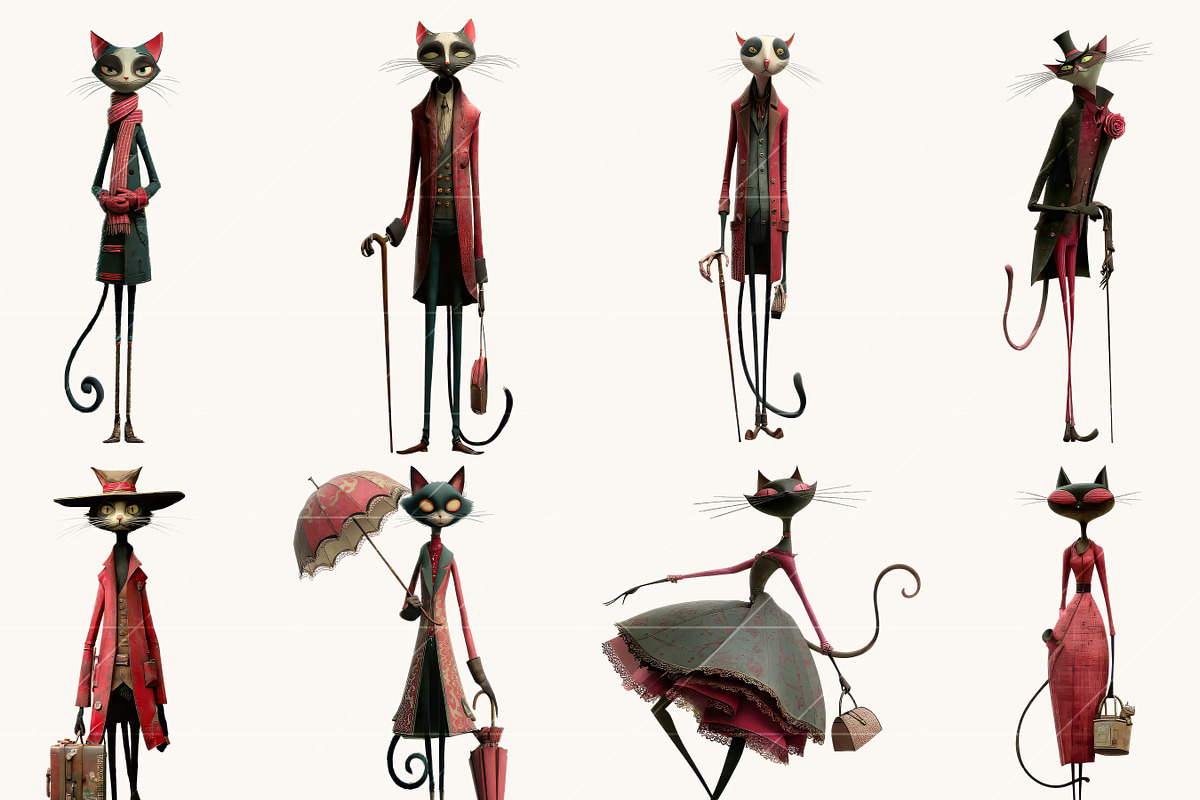 Watercolor Whimsical Cat Clipart, an Animal Illustration by BusyDaydesign (Photo 6 of 9)
