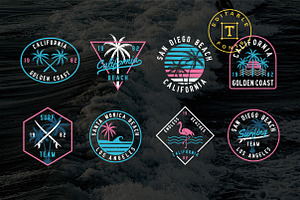 Editable Neon Surf Badges