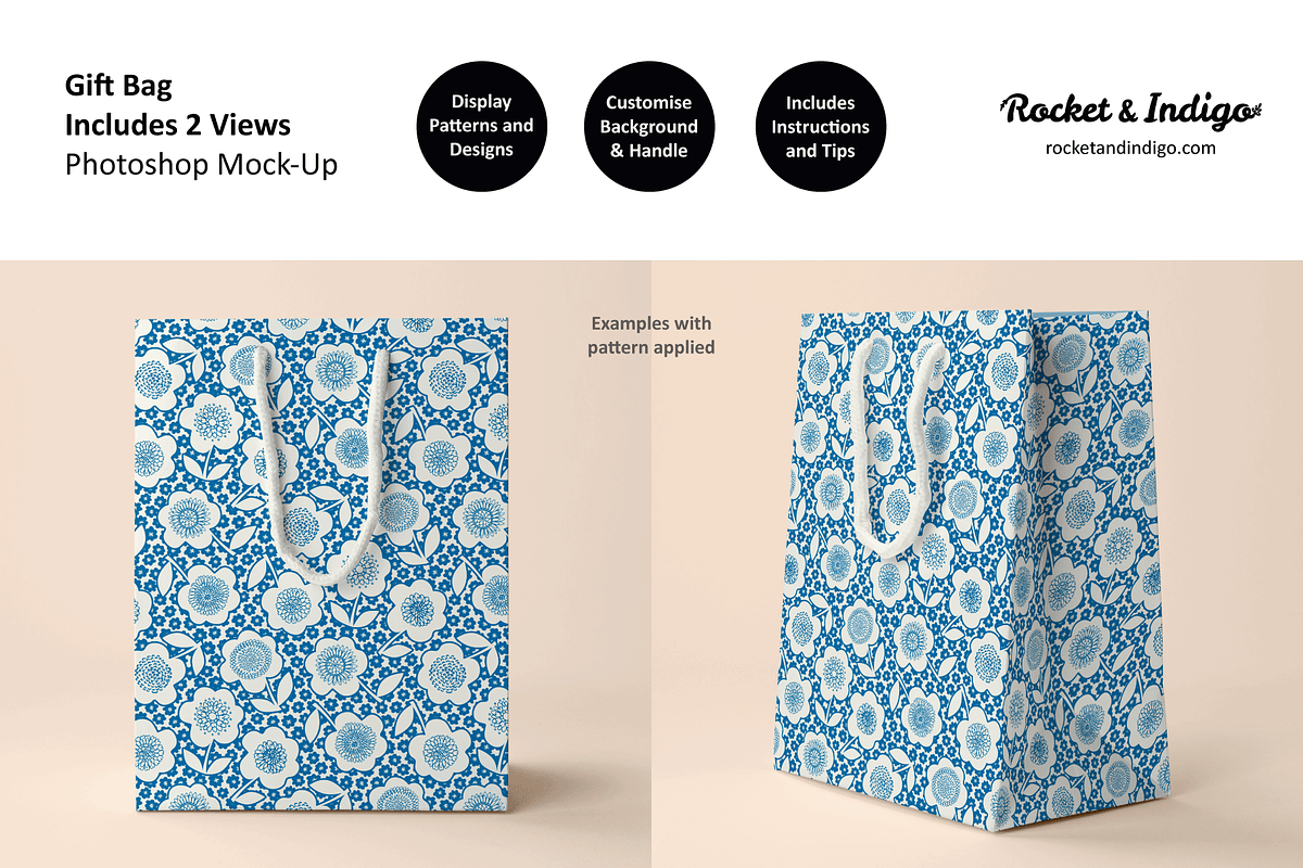 Gift Bag (2 views) Photoshop Mock-Up, a Product Mockup by Rocket & Indigo (Photo 3 of 4)