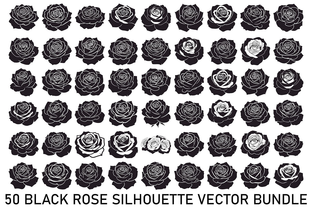 50 Black Rose Silhouette Vector Bund, an Illustration by Gaye Art (Photo 1 of 51)