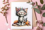 Watercolor summer cats clipart, an Illustration by SinaCreation (Thumbnail 5 of 9)