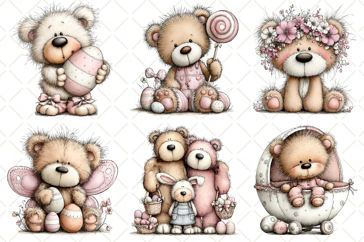 Whimsical Easter Teddy Bear Clipart, an Illustration by Black Bird Studio (Photo 5 of 6)