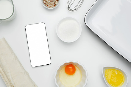For baking Crinkle Cake. Mockup design for recipe or food blog. Cooking ingredi, a Photo by matucha