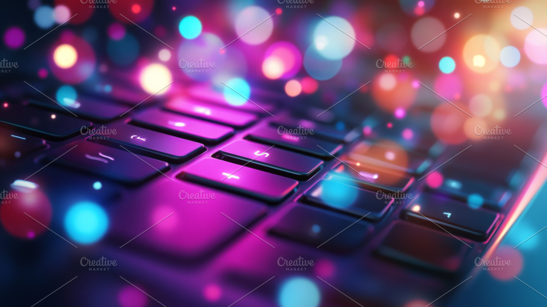 Vibrant Laptop Keyboard with Abstract Light Bokeh, an Abstract Photo by Natalia Klenova's Shop