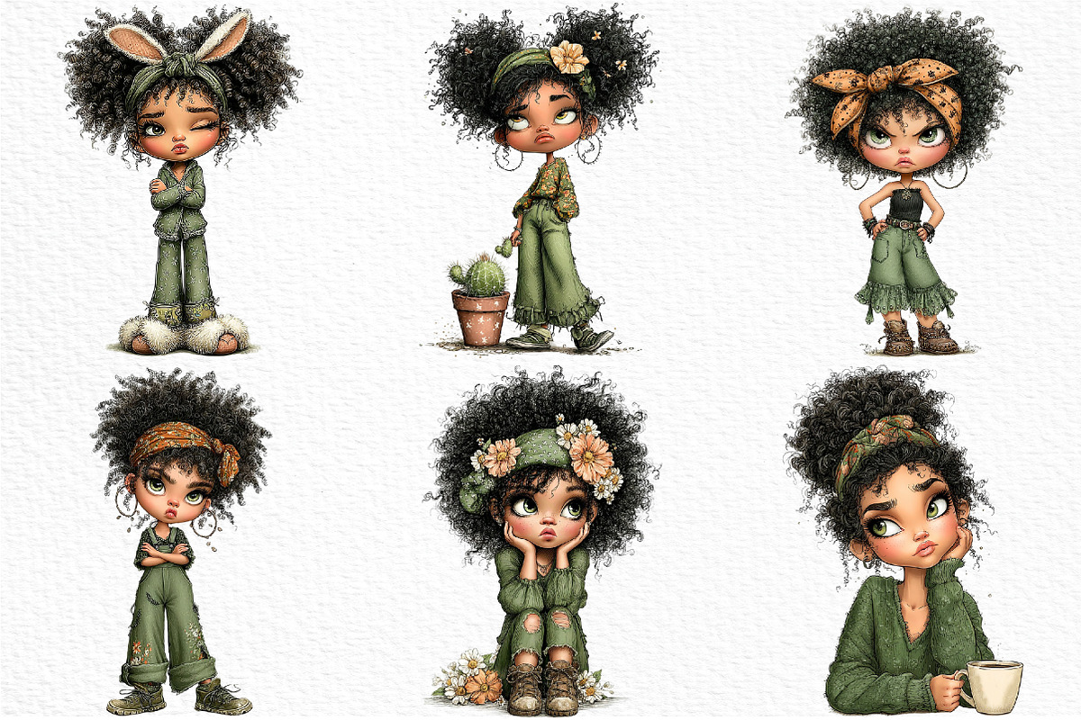 Quirky Grumpy Black Girl Clipart, a Seasonal Illustration by Craft Nest (Photo 4 of 12)