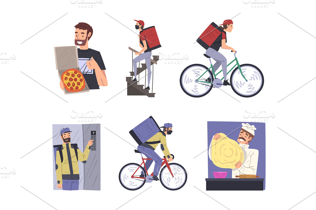 Delivery Service of Takeaway Food, a Person Illustration by TopVectors