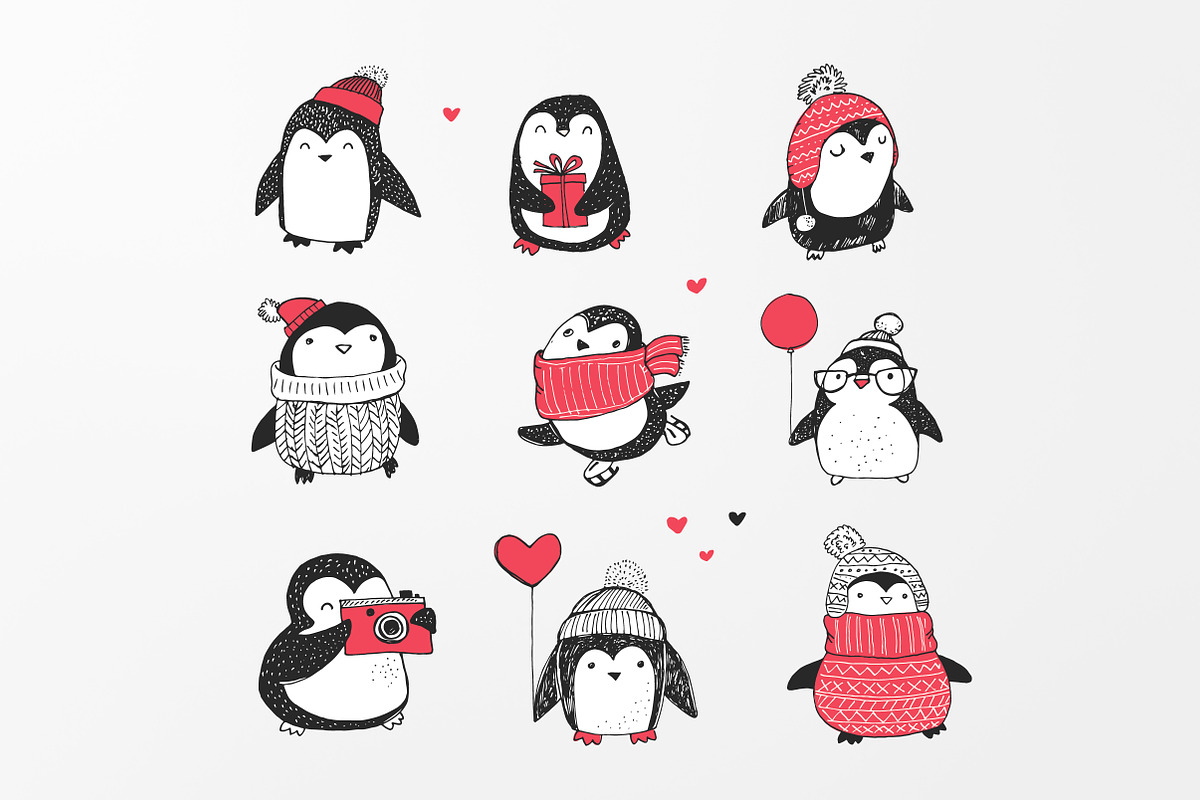 Cute penguin icons, Christmas cards, an Illustration by Marish (Photo 2 of 6)