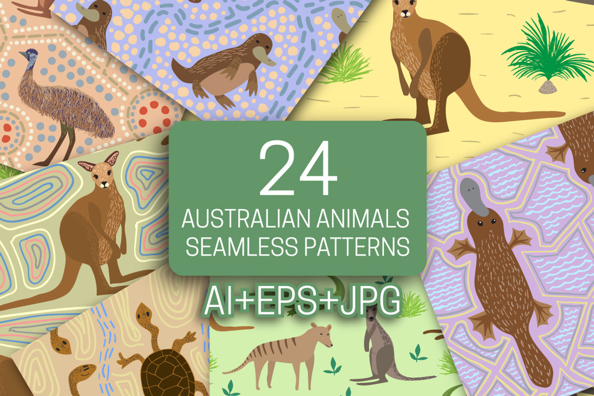 Australian animals seamless patterns, a Pattern Graphic by Guten Tag Vector